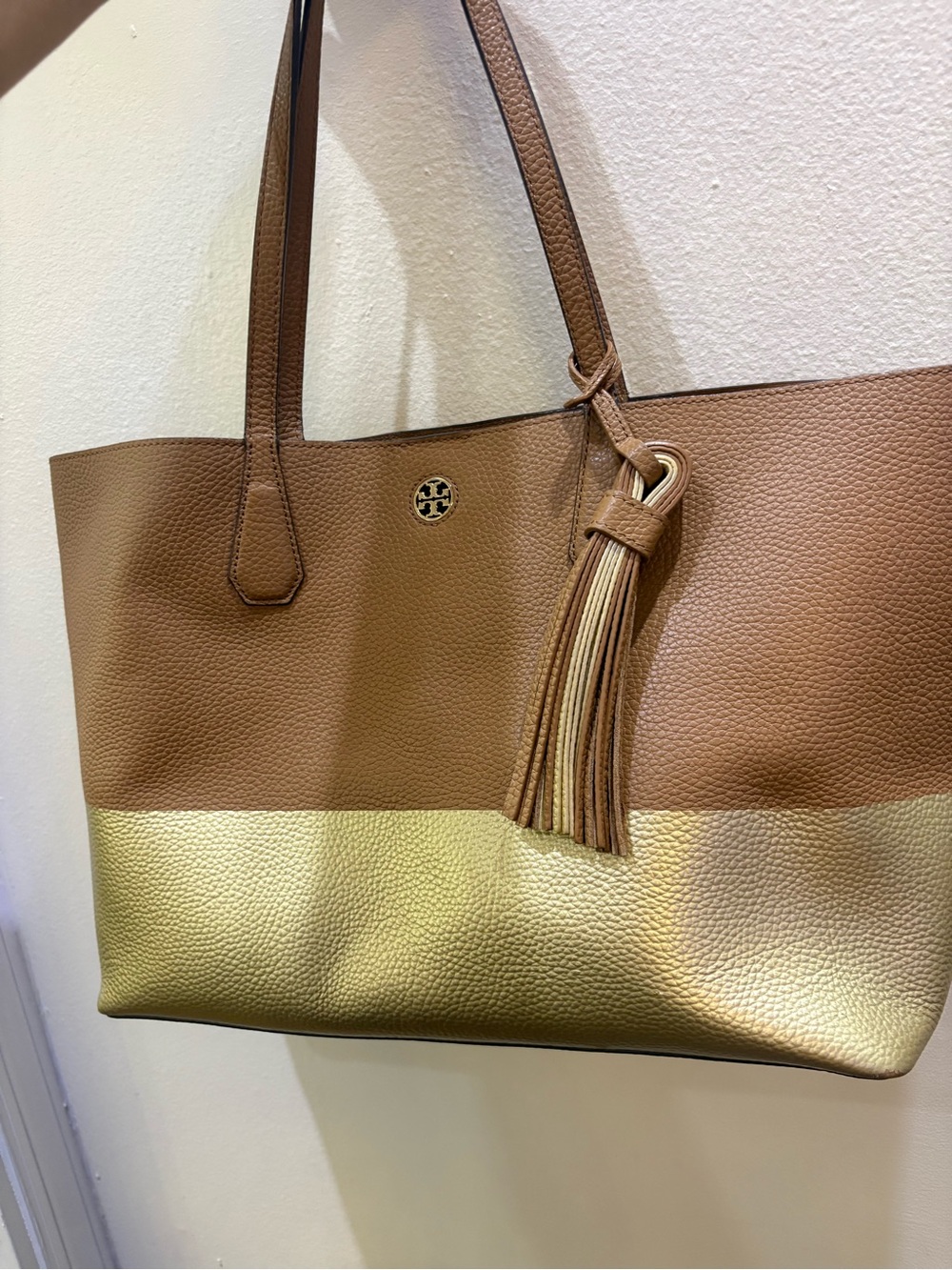 Tory Burch Brown and Gold Leather Tassel Tote